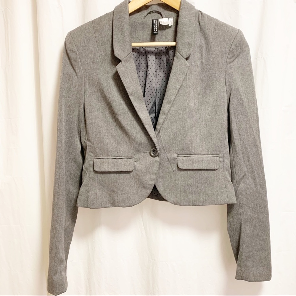 H&M Gray Shorter Cropped Length Women's Work Blazer